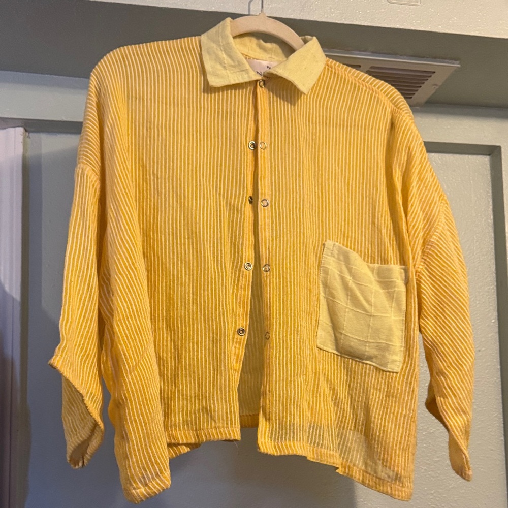 100% cotton made in Ethiopia Women’s cropped Yellow Button-Front Corduroy Jacket
